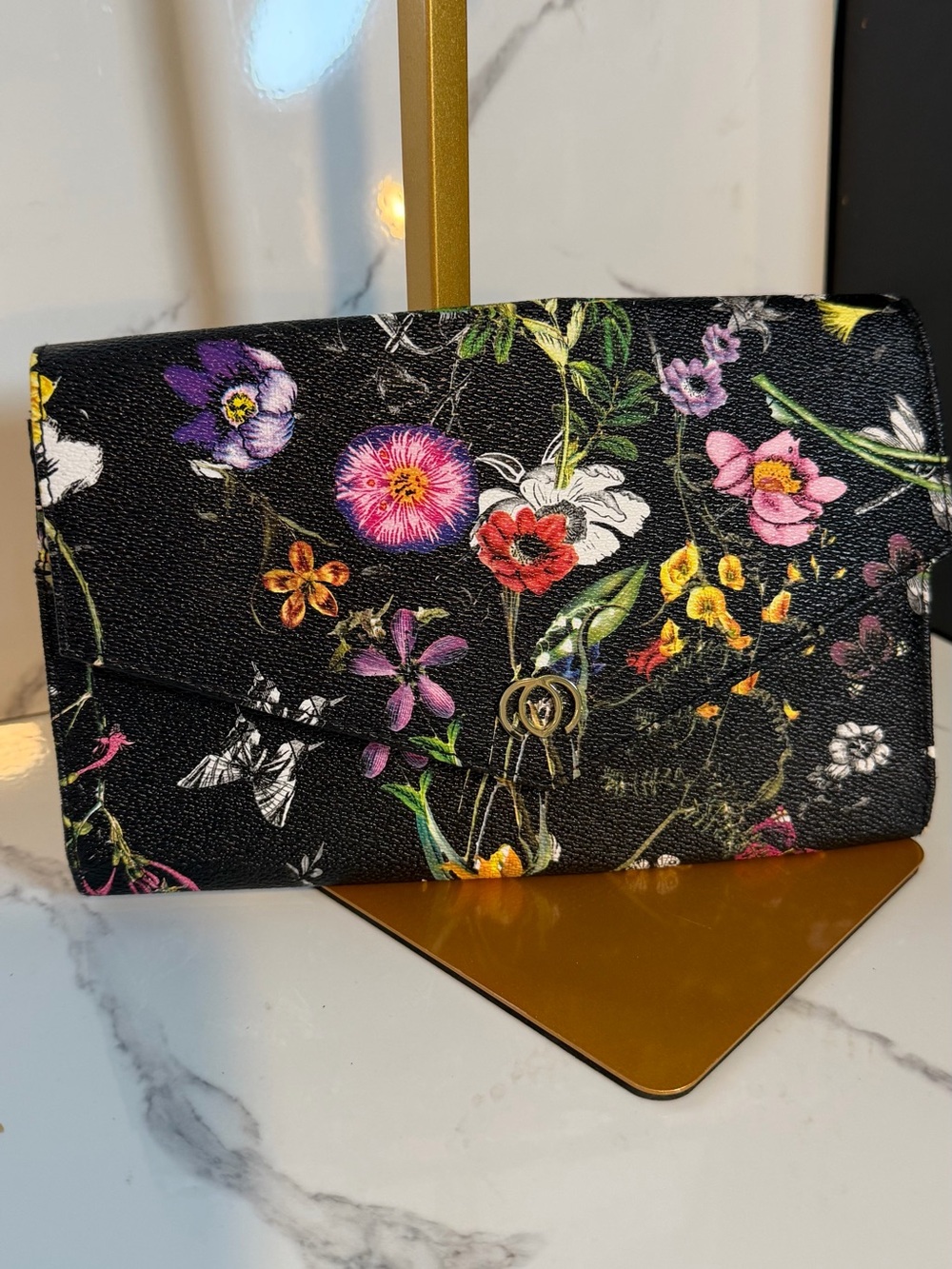 Floral Print Black Envelope Wallet